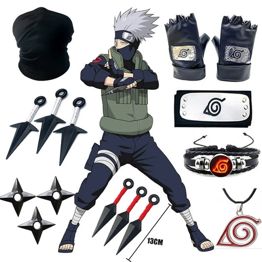 5pcs Set Anime Naruto Kakashi Action Figure  Accessories Gloves Kunai Headband Mask Ninja Uchiha Cosplay